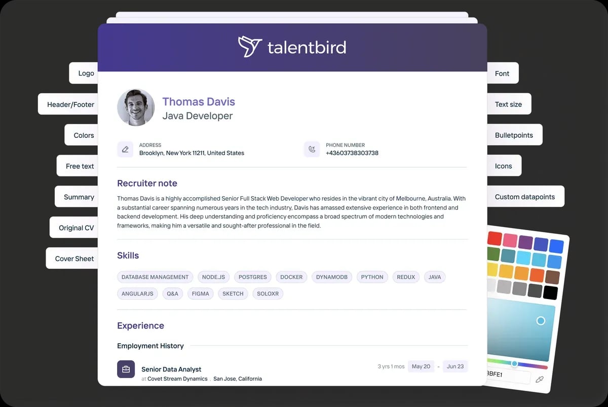 Brand and protect resumes with agency templates and one-click anonymization